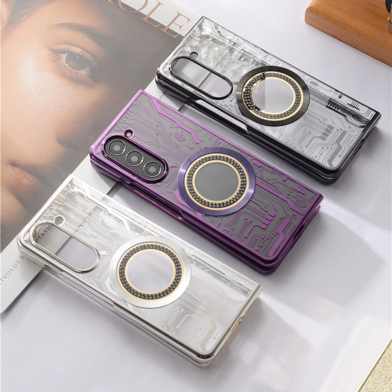 Galvanizovaný Transparentní Magnetický Kryt na Telefon pro Samsung Galaxy Z Fold 5 Fold5 5G Silikonový Nárazuvzdorný Průhledný Kryt