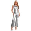 Schlaghosen-Jumpsuit für Damen S-3XL: Pailletten-Quasten-Einteiler mit einem Schulterträger, ärmellos, mit metallischem Glanz für Halloween