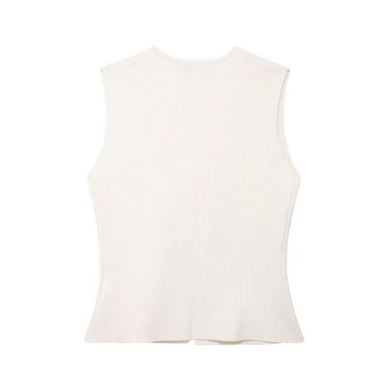 Fashion Style 2024 Summer New Arrival Women's Gold Button Knitting Vest High Waist Patchwork Skirt 4192015