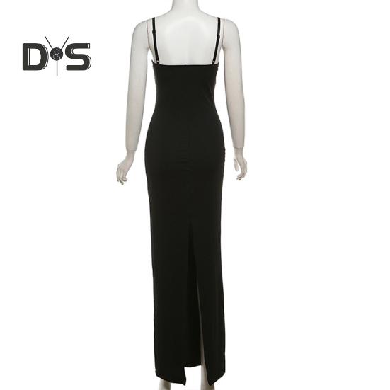 Women's Cami Lace Bodycon Maxi Dress Spaghetti Strap Sleeveless Split Long Dress Sexy Low Cut Evening Dress for Cocktail Party Nightclubs