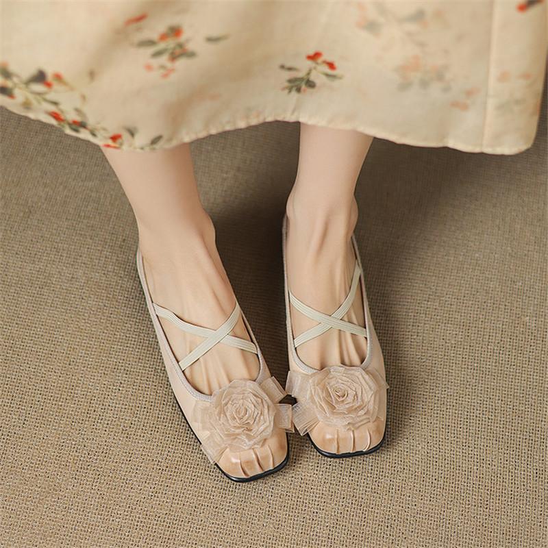 Fashion New Summer Slippers Genuine Leather Slippers for Women Fashion Flower Square Toe Thick Soled Shoes Cover Toe Slippers Sandals