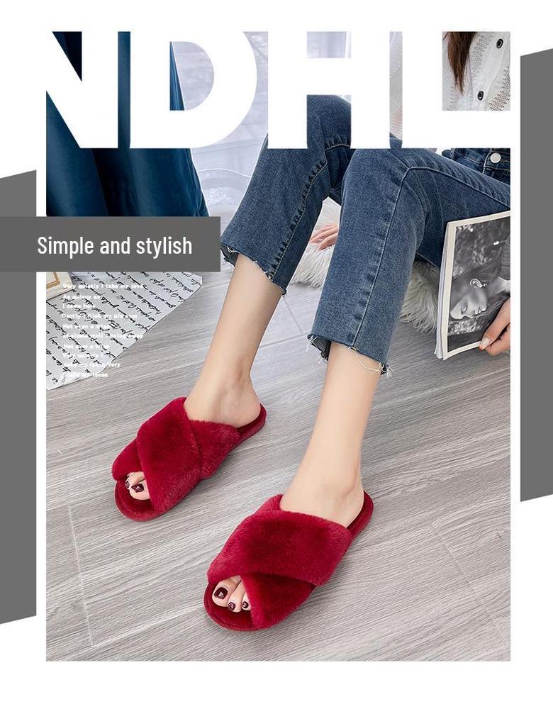 Women's Cozy Cross Fluffy Slippers for Autumn/Winter - Indoor Flat-Bottom Slippers for Home