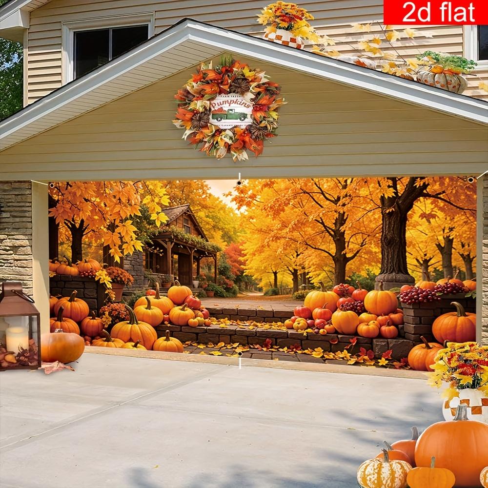 1pc Autumn Harvest Garage Door Banner - Colorful Maple Leaf and Pumpkin Patterns