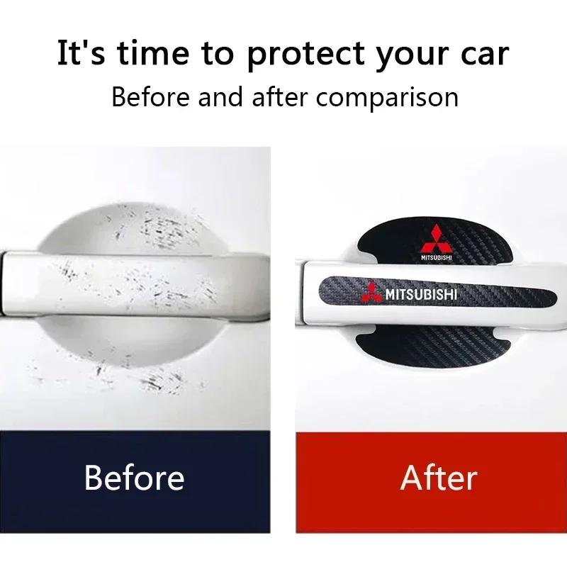 8pcs Carbon Fiber Car Door Handle Bowl Protection Stickers For Mitsubishi ASX Galant Mirage L200 EVO Triton Pajero Outlander