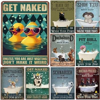 Metall-Blechschilder „Get Naked“ im Retro-Stil mit Badeseife, Vintage-Poster für Badezimmer, Waschraum, Bars, Männerhöhle, Café, Pub, Clubs, Heimwanddekoration