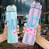 1PC SALTY Palm Tree Retro Text Print 750ml Color Plastic Sports Water Bottle Leakproof Flip Straw Lid Suitable for Sports Office Home Use