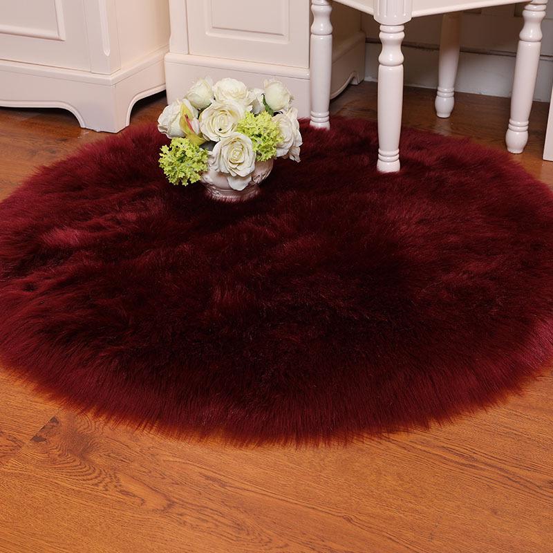 Nordic Style Faux Wool Round Plush Rug - White Solid Color Carpet for Room 