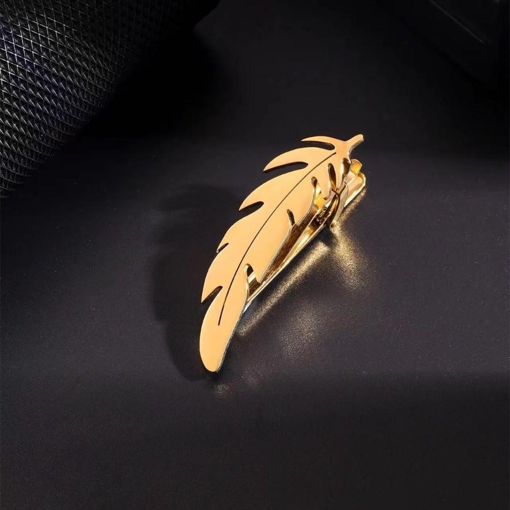 

Elegant Feather Tie Pin Simple Necktie Buckle Creative Leaves Tie Clip Suit Accessories Style 4 Gold