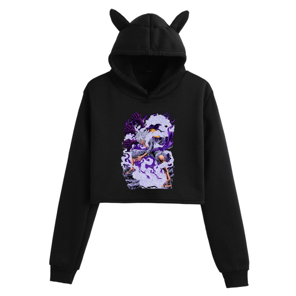 Women's Cat Ear Hoodie - One Piece Anime Print, Casual Wear for Autumn/Winter