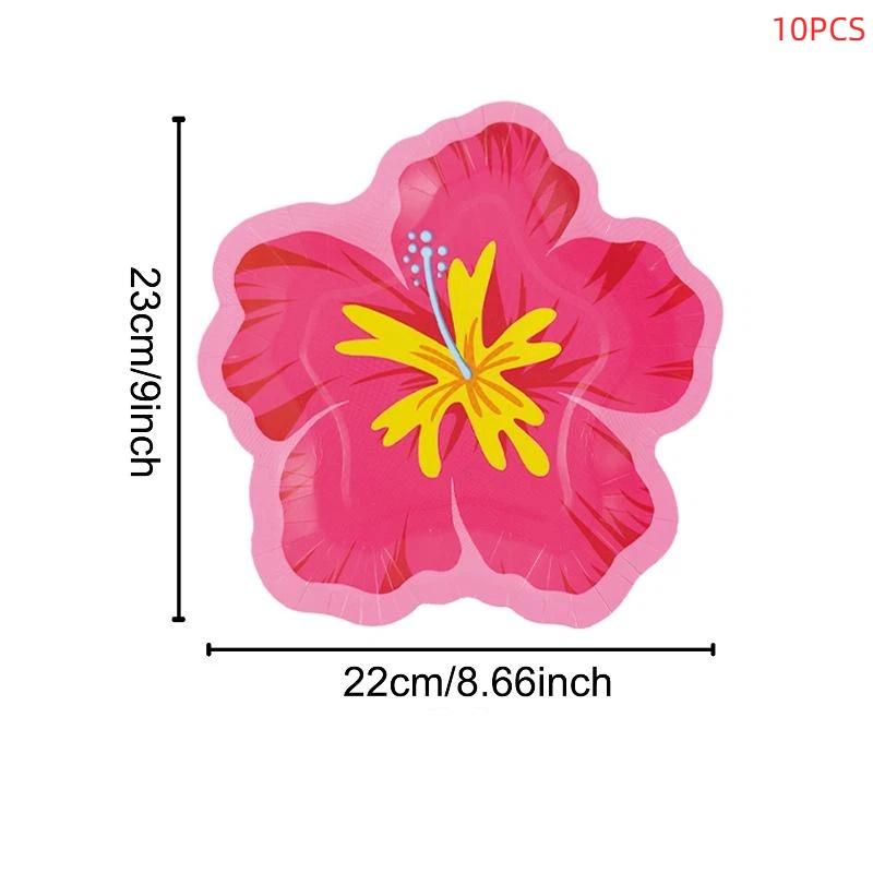 Hibiscus Flower Shaped Paper Plates Hawaiian Luau Tropical Party Supplies Disposable Dessert Tableware For Summer Birthday