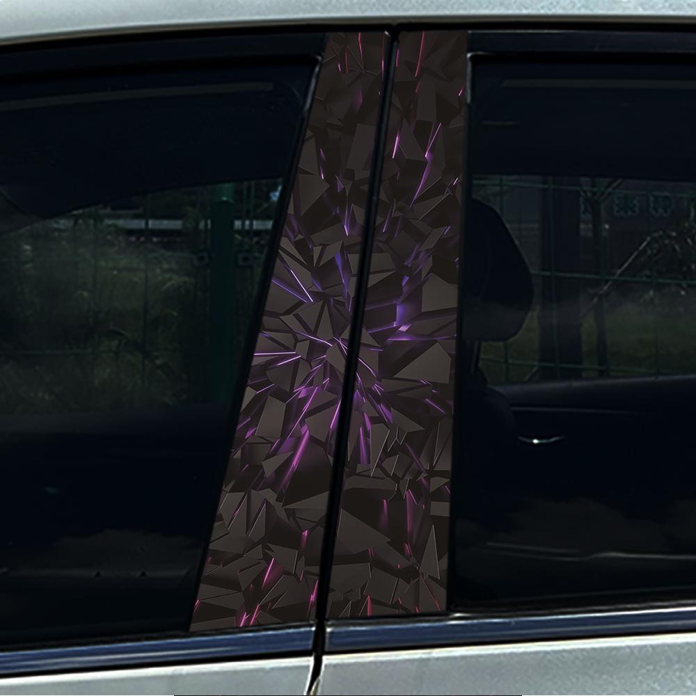 2Pcs Universal Car B Pillar Sticker Purple Pink Neon Geometric Vinyl Decal Waterproof Anti-Scratch Door Column Protector