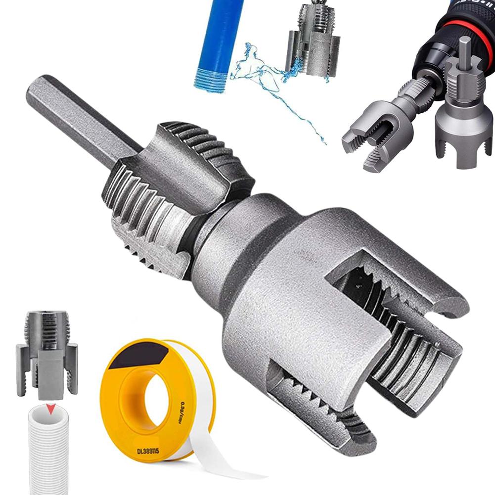 Integrated Internal & External Pipe Threading Tool PVC Pipe Threader Kit PPR Water Pipe Opener Tap for Electric Drill