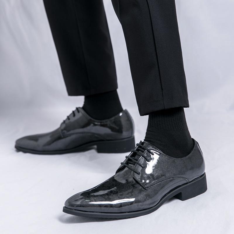 Men's Glossy Patent Leather Pointed Toe Dress Shoes, Size 48 - Perfect for Weddings and Formal Business Occasions