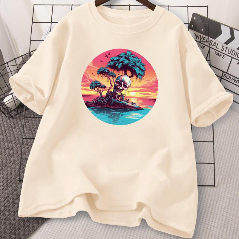 Island Skulls Trees Patch Iron On Clothes Sunset Heat Transfer Down Coat Parches Ropa Diy Clothes Stickers Iron On Patches