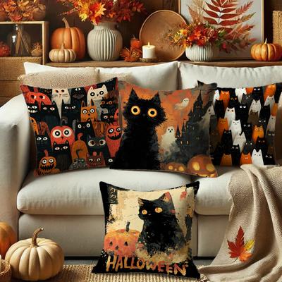 Halloween Cat Patterned Pillowcasesuitable For Sofa Car Bedroom Decorative Cushion Cover Pillow Cover