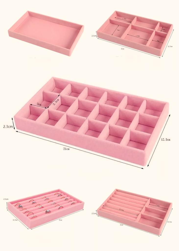 Hot Jewelry Organizer Velvet Jewelry Storage Tray Ring Bracelet Necklace Storage Box Showcase Drawer Organizer Trays Pink 4Pcs