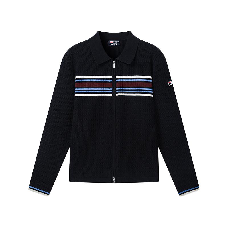 FILA Heritage Zip Collar Color Block Long Sleeve Sweater Women sweater F11W648421F-NV