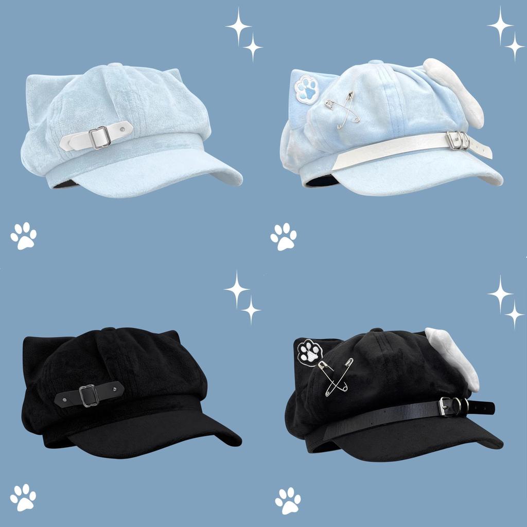 Y2k Cat Ear Beret Hat Soft Cute Anime Style For Casual Wear