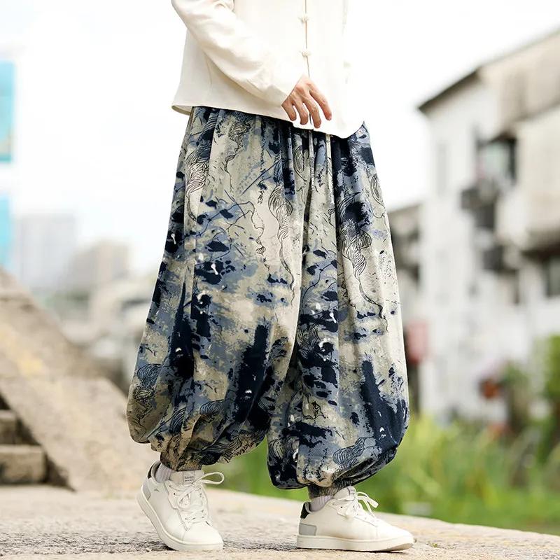 2026 Spring Men Retro Tie Dye Casual Pants Men Loose Wide Leg Lantern Pants Tai Chi Pattern Pants Women Leisure Long Trousers