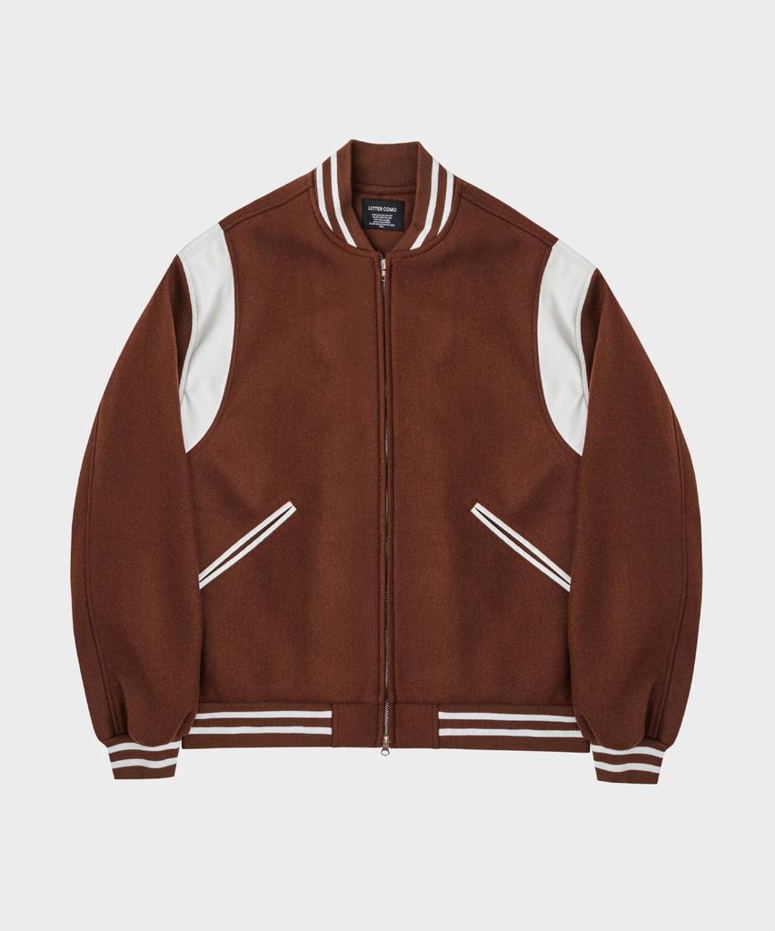 Lettercomo New Word Stadium Wool Varsity Jacket Brown