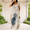 Women Plus Size Round Neck Short Sleeve Abstract Printed Loose Maxi Dress With Side Pockets
