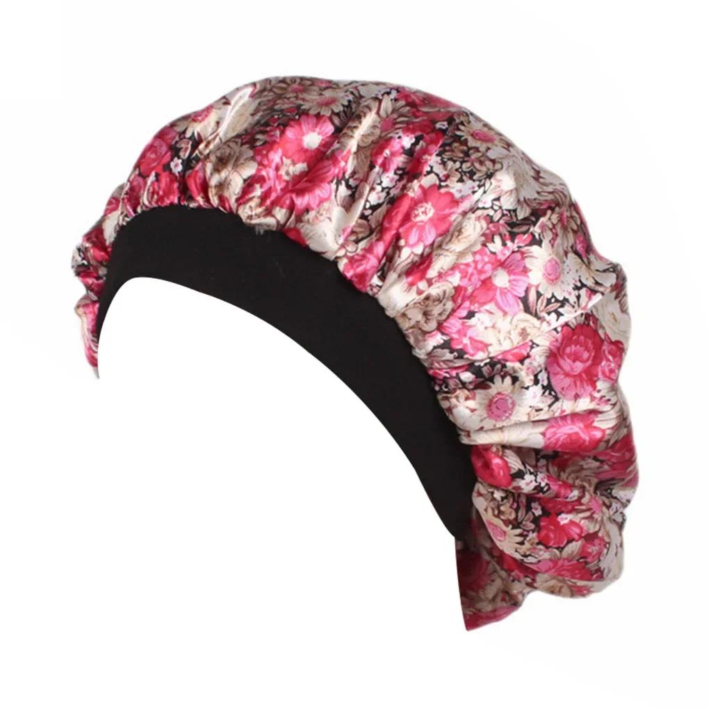 Blumen-Schlafhaube mit breiter Krempe für Frühling, Herbst, Winter, Unisex für Erwachsene, Satin, für Männer und Frauen