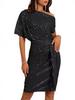 Cross-Border Glitter One-Shoulder Ruffled Party Dress for Women