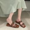 South In the South Black Retro Non-slip One-word Flat-bottomed Slippers for Women's Summer Wear 2025 New Square Head Cool Slippers