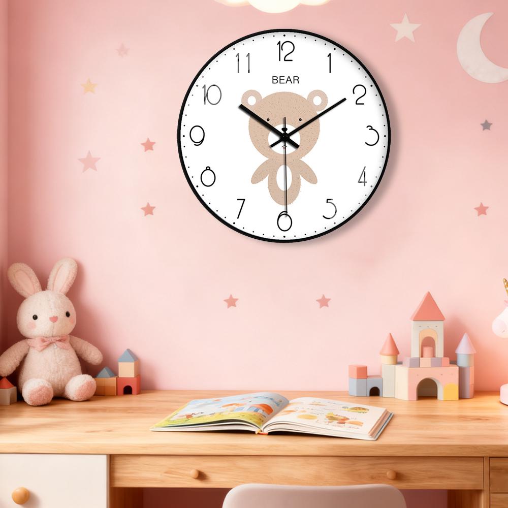 Cartoon Animal Wall Clock Simple Cute Living Room Children's Bedroom Clock Nordic Minimalist Home No Punching Analog Clock 8inch