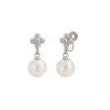 Retro Silver Bead & Pearl Flower Ear Studs - Elegant, Simple Design with Mosquito Coil Clip