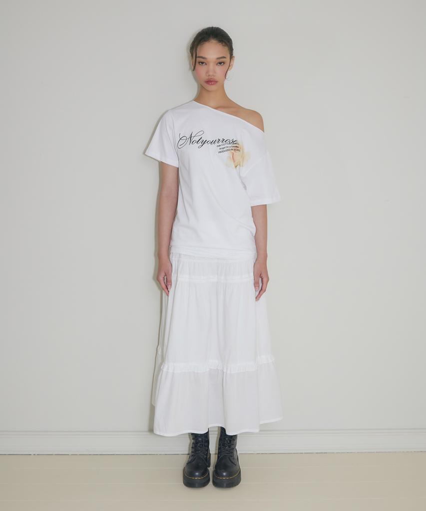 NOT YOUR ROSE Rose Graphic One-Shoulder T-Shirt (White)