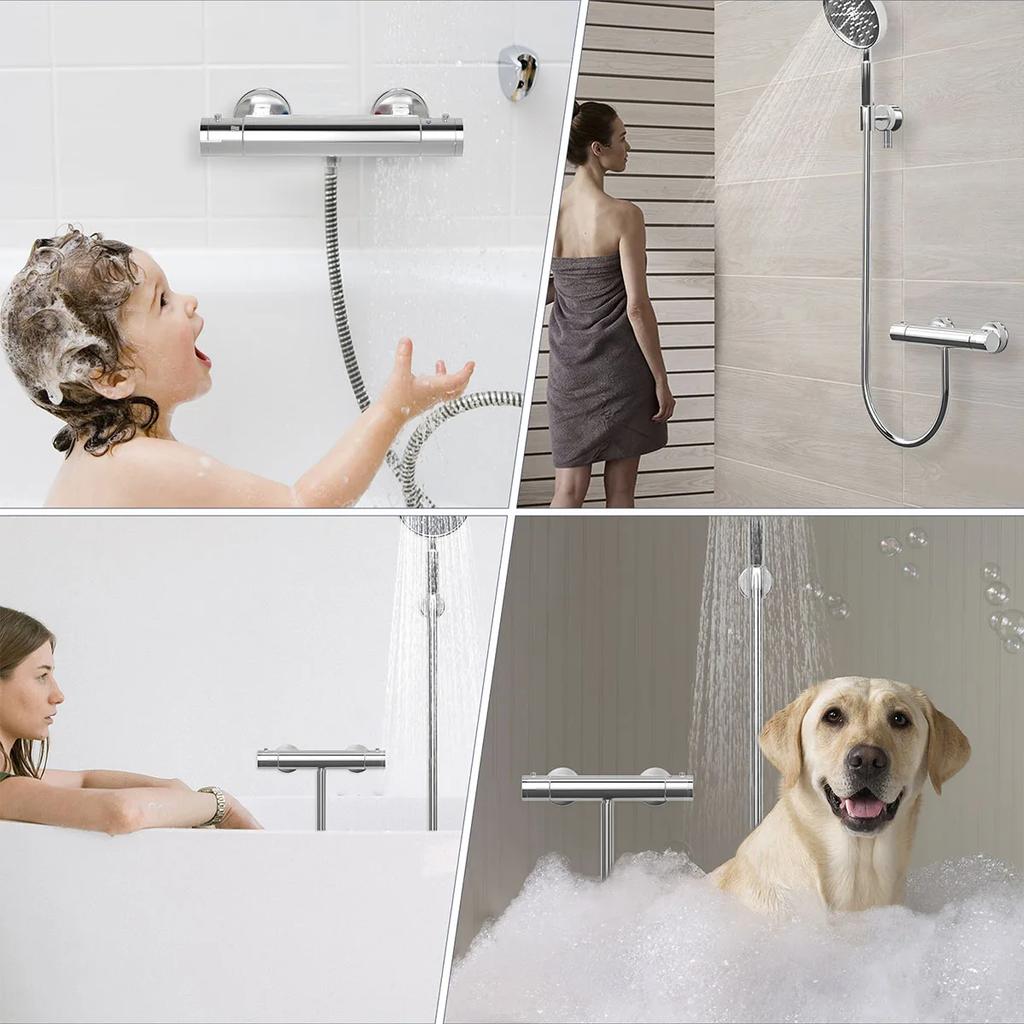 Mitigeur Thermostatique de Douche Chrome Mitigeur de Douche Mural Thermostatique Barrette Mélangeur Eau Chaude et Froide Robinet de Baignoire