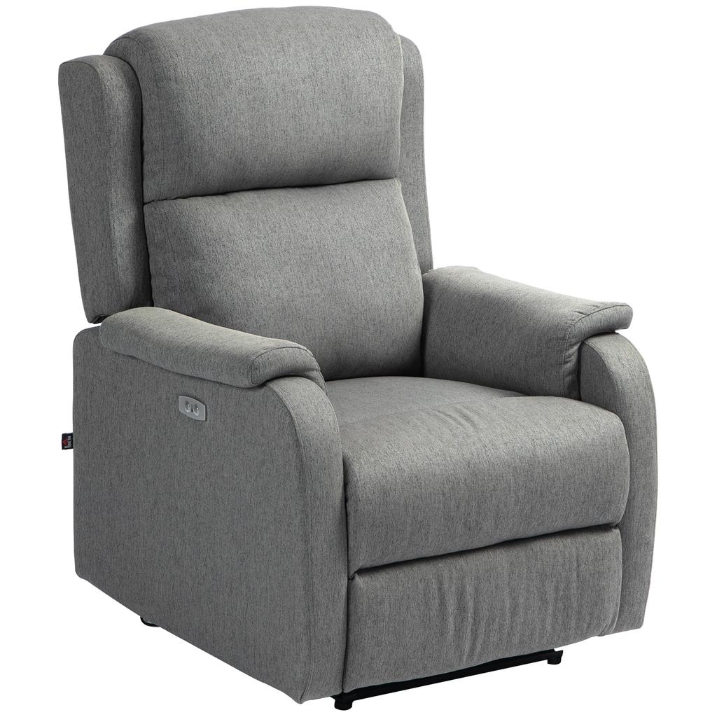 Reclining Armchair with Footrest, in Linen-Effect Fabric, Wood and Metal, 77x91x106 cm, Dark Grey