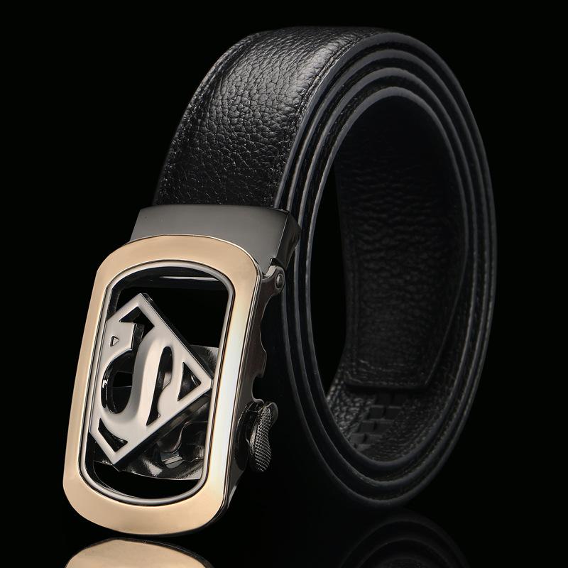 Open Edge Cowhide Belt Men's Real Cowhide Business and Casual Automatic Buckle Belt