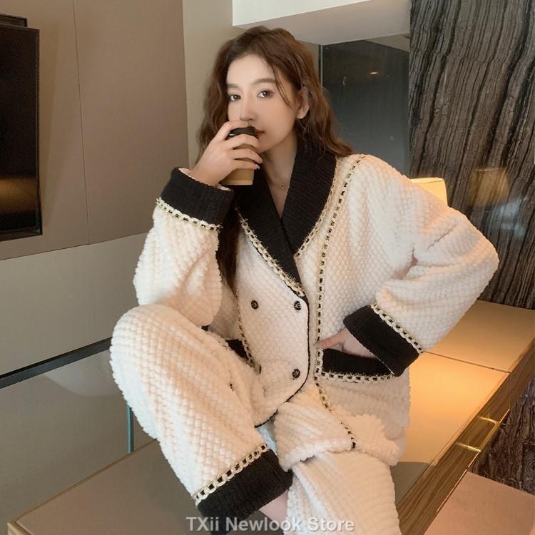 Pajamas For Women Winter New Style Thickened Warm Cardigan Household Suit style casual sleepwear