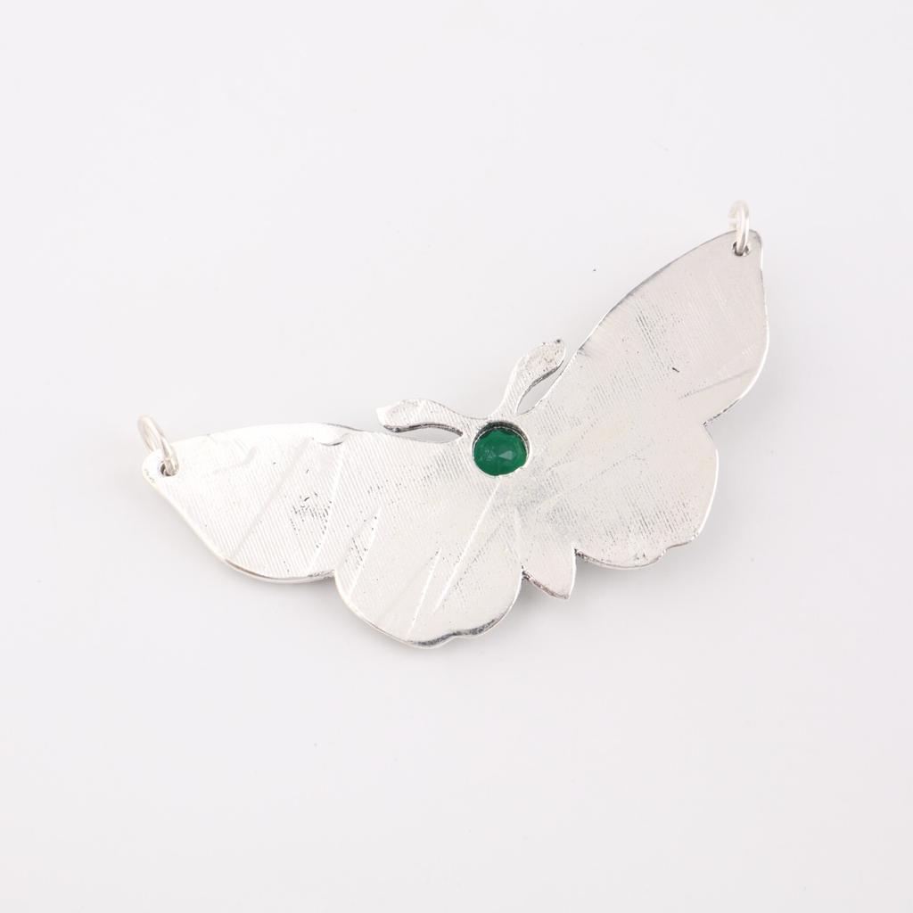 Green Onyx Gemstone 925 Sterling Silver Jewelry Butterfly Chain Pendant 0.7" CP-35-20