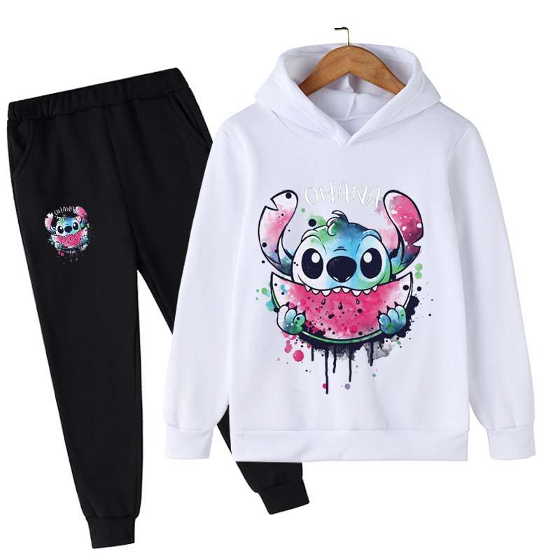 2025 MINISO Stitch Hoodies+Pants Sets Children 1-16 Years Suit Boys Tracksuits Kids Brand Sport Suits Little Monster Hoodies Tops +Pants 2pcs Set