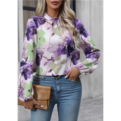Blusa de mujer con flores grandes pintadas de primavera y otoño, moda de temperamento, blusas de mujer, camisa de fondo