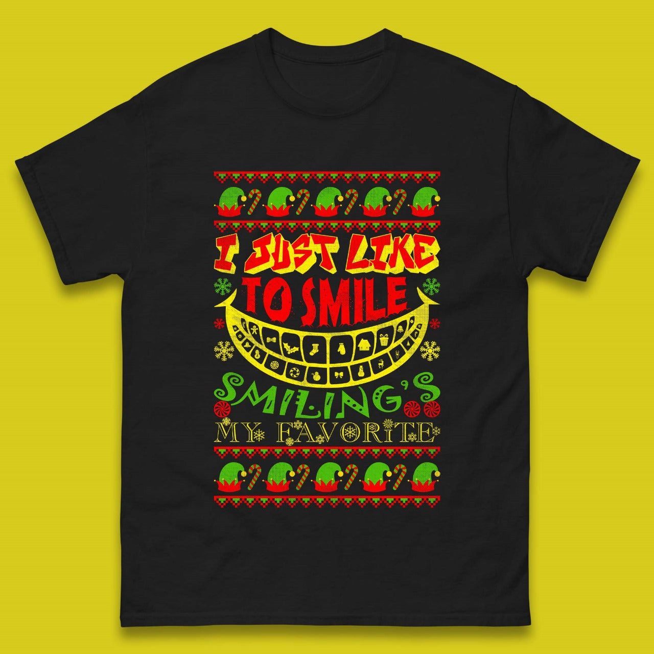I Just Like To Smile Smiling s My Favorite Christmas Elf Mens T Shirt Womens Tops Tees 3XL