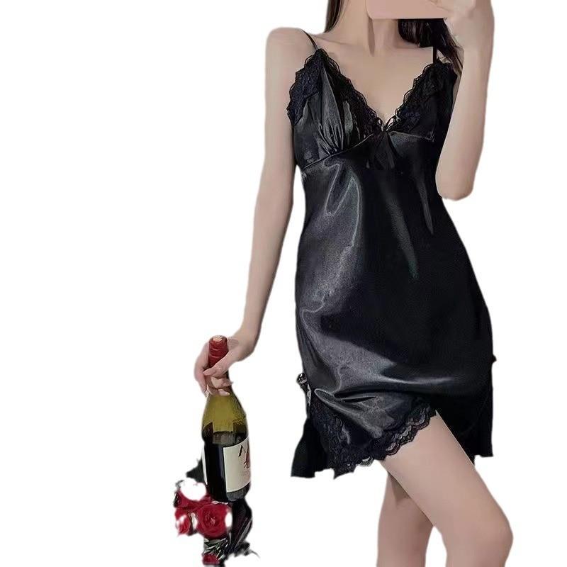 Silklike Satin Chemise For Women With Lace Trim And V Neck For Home Wear