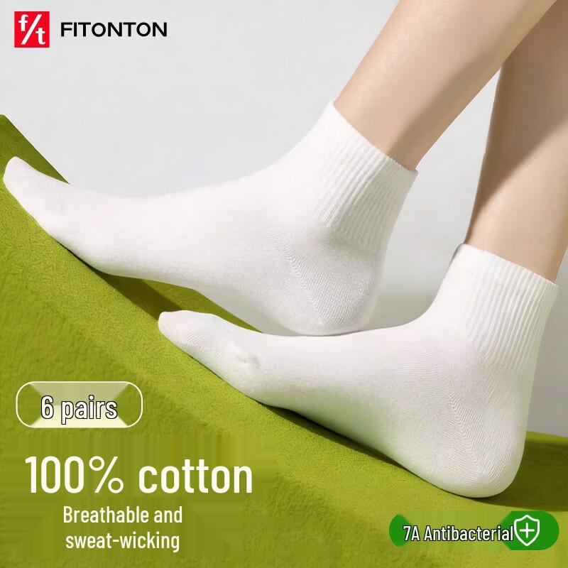 FitonTon Women s 100% Cotton Antibacterial Ankle Socks (6 Pairs) One Size