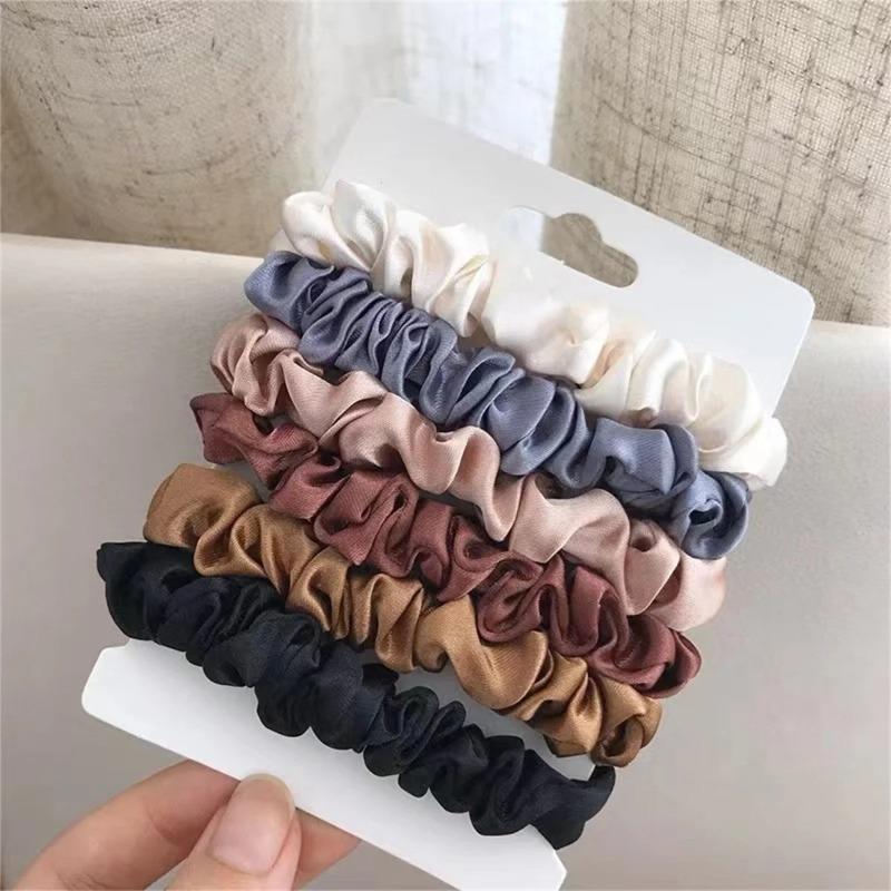 Women and Girls 6pcs Satin Hair Scrunchies Soft Feel for Hair Styling Elegant Very Comfortable Premium Quality Versatile Stylish