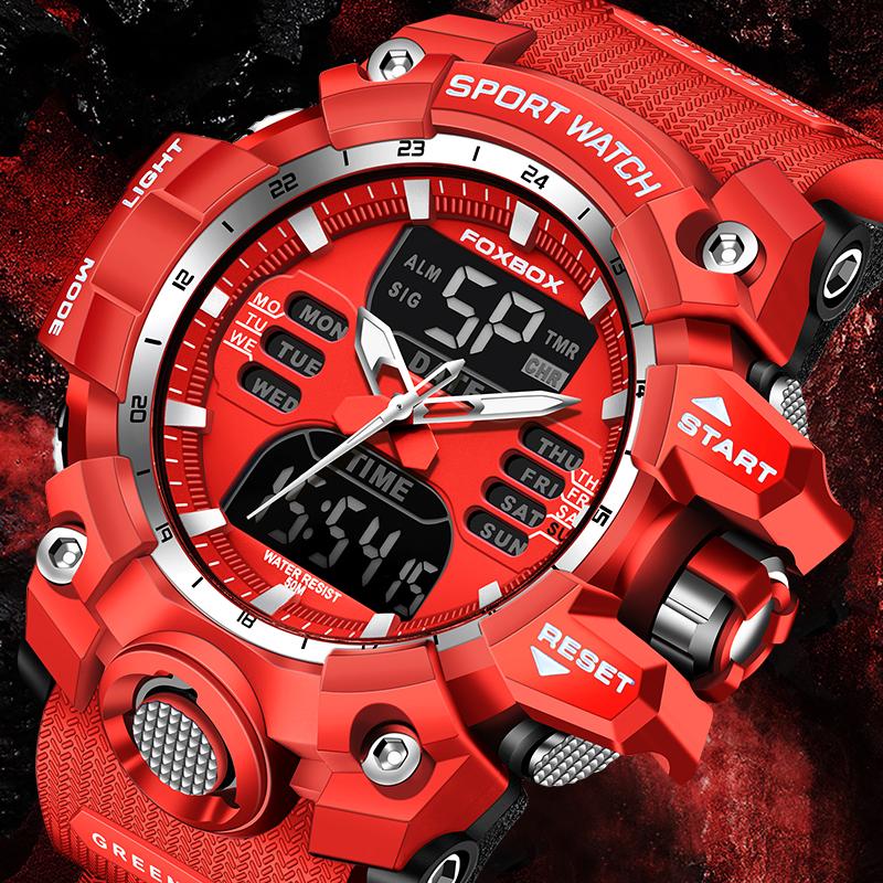 FOXBOX Militäruhr für Herren LIGE Luxus Sport Chronograph Herren Armbanduhr Wasserdicht Quarz Große Uhr Digital Herrenuhren+Box