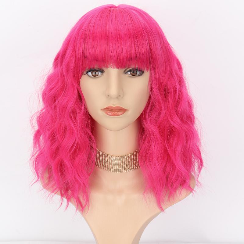 XINRAN Women Fashion Light Purple Shoulder Length Natural Wavy Wig with Bangs Synthetic Fiber Short Wavy Wig Cosplay Daily Wear