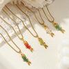 304 Stainless Steel Enamel Fish Pendant Charm Necklace 18K Real Gold Plated Box Chain 45cm + 5cm For Women Ocean Jewelry Gift