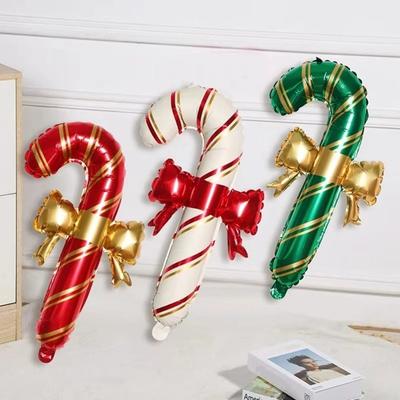6 Stück Neue Große Weihnachtsballons Cartoon Rot-Grüne Streifen Zuckerstangen-Stiel-Ballons Aluminiumfolienballon Partyzubehör