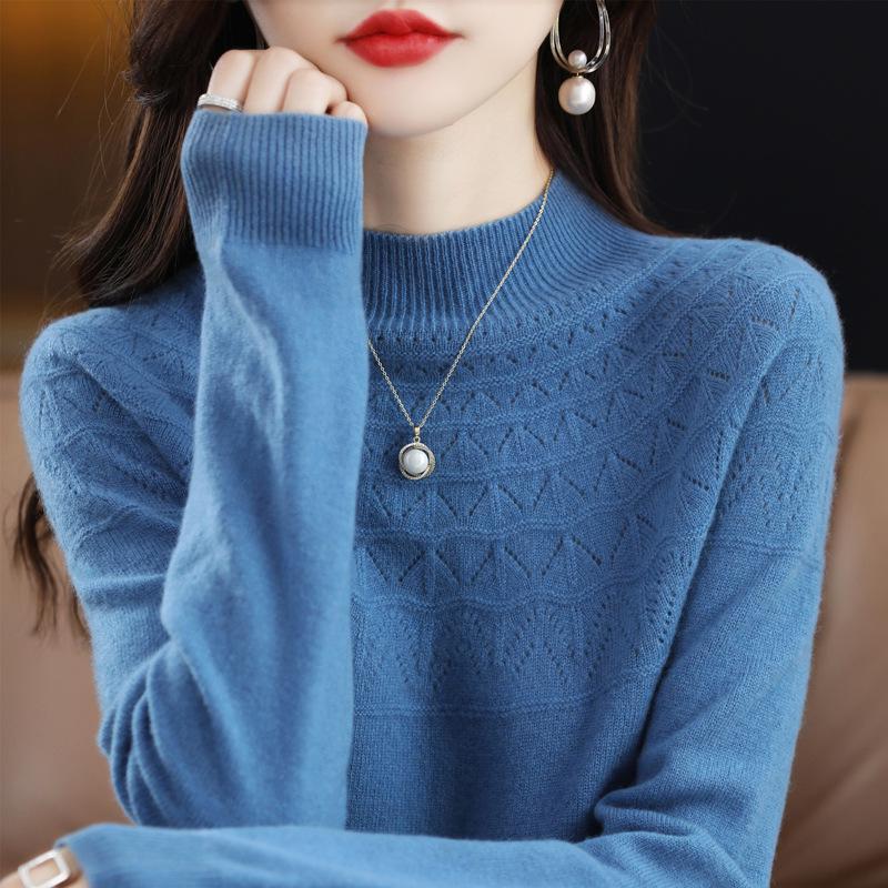 Women's Slim Cashmere Wool Sweater: Autumn/Winter Half-High Collar, Thick Seamless Knit Trend