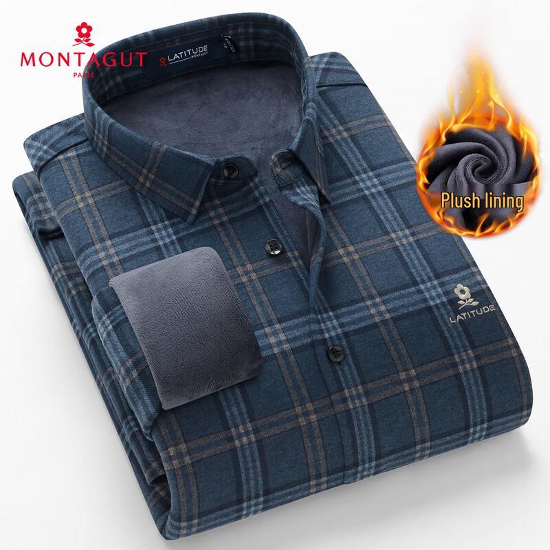 Мужская теплая вязаная клетчатая рубашка с длинным рукавом MONTAGUT 48