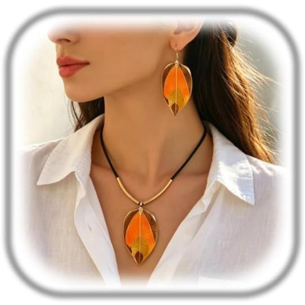 Vintage Orange Leaf Jewelry Set for Women Daily Fall Accessories