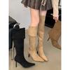 Over-the-knee Boots for Women, Two Wearing Large Tubes Around Autumn and Winter, Suede, Pointed Toes, Thin Heels, High Heels, Pleated Piled Boots